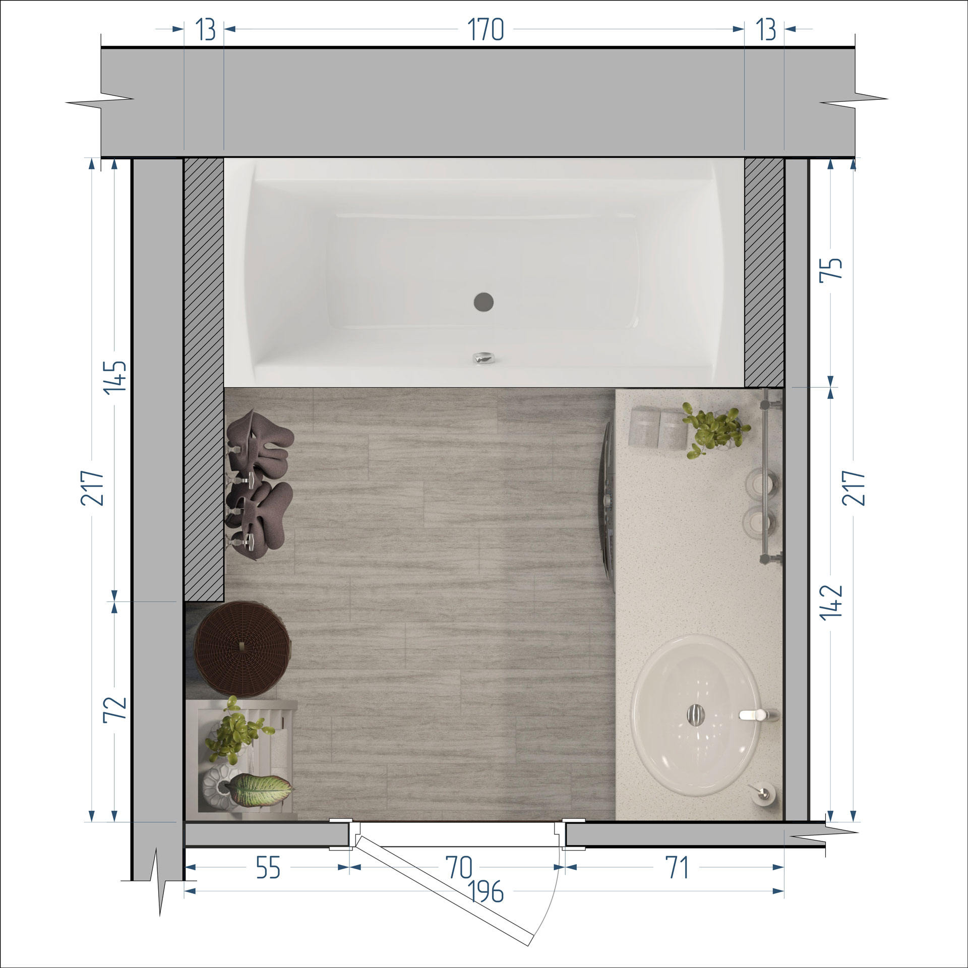 Дизайн интерьера ванной комнаты в Речице
